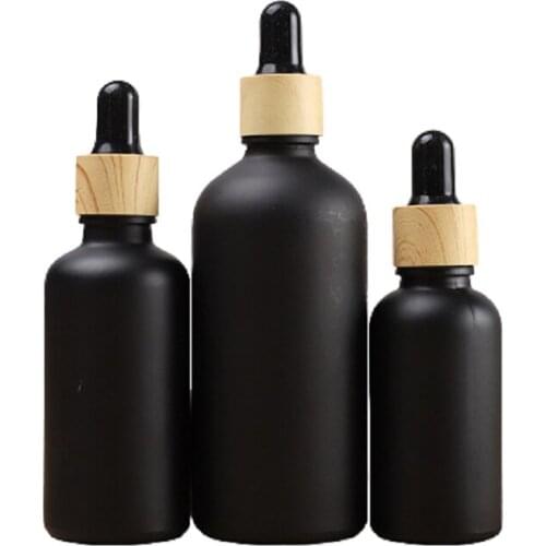 15ml20ml30ml50ml100ml Matte Black Frosted Glass Bottle Pipette Dropper Lid Empty Cosmetic Packaging Essential Oil Bottles 15pcs