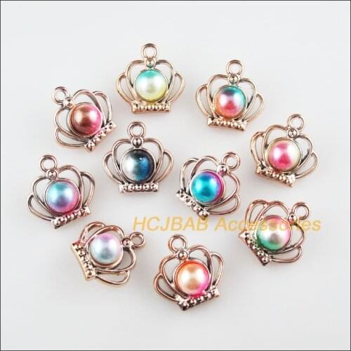 24 New Crown Charms Colored Acrylic DKC Gold Plated Pendants 19mm
