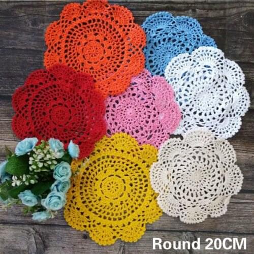 20CM Round Vintage Lace Cotton Table Mat Coaster Pad Handmade Crochet Wedding Doily Christmas Placemat Coffee Mug Cup Decor Pad