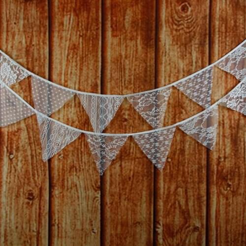 3.4m 12 Flags 20cm White Lace Banner Pennant Garland Baby Shower Birthday Bunting Wedding Party Decor Valentines Day Photograph