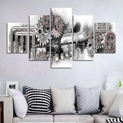 5 Pieces Canvas Painting Frameless Retro Industrial Wind Mechanical Gear Print Printing Poster Home Decoration Wall Sticker