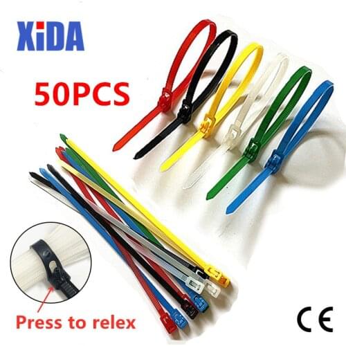 50pcs 5x200 5*200 width 4.8mm White BLack color may loose nylon cable ties slipknot tie Releasing number reusable packaging