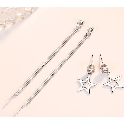 ANENJERY 925 Sterling Silver Star Tassel Earrings For Women Zircon Long Earrings Chain oorbellen New Trendy S-E865