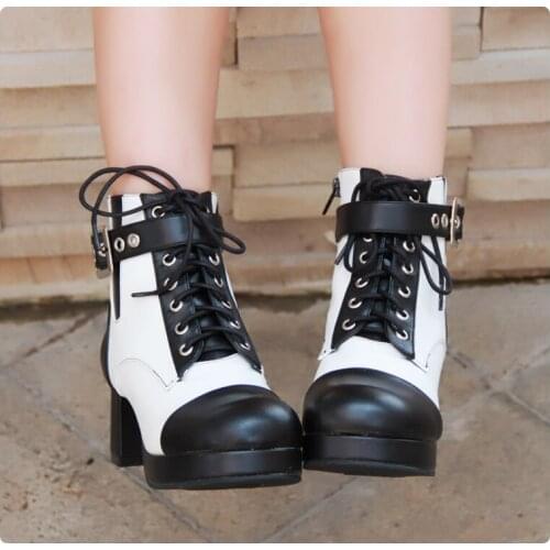 Angelic imprint New Arrival PU Leather Round Toe Punk style Platform Booties Ankle Boots Lolita Shoes Size 35-46 8580