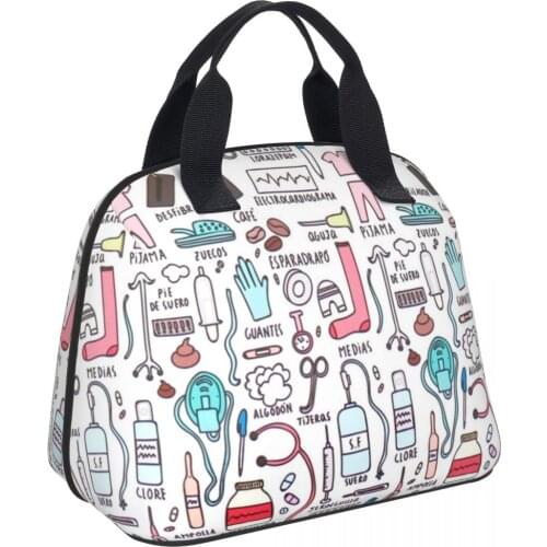 NOISYDESIGNS Travel Nurse Bag Insulated Lunch Bags Women Cartoon Nurse Print Food Case School Cooler Warm Bento Box for Kids