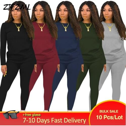 Bulk Items Wholesale Lots Womens Costumes 2 Piece Pant Suits Street Style Long Sleeve T-shirt+slim Fit Legging Club Outfits
