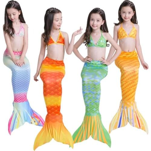 DUOJIAOYAN 3pcs/ set Summer color Fishtail Bikini Beach Wear swimsuit Children Mermaid Costumes Girls Mermaid Swimming Wear