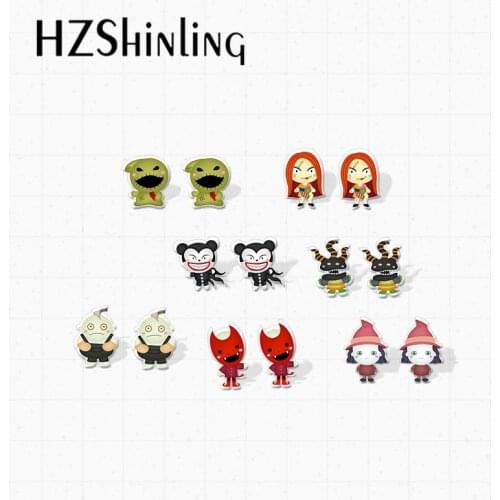 New Arrival Christmas Characters Jack and Sally Handcraft Epoxy Acrylic Resin Stud Earrings