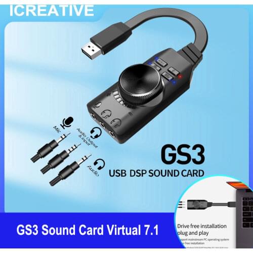 GS3 Sound Card Virtual 7.1 Channel Adapter External USB Amplify Sound 3.5mm Headset Converter PC Desktop Laptop