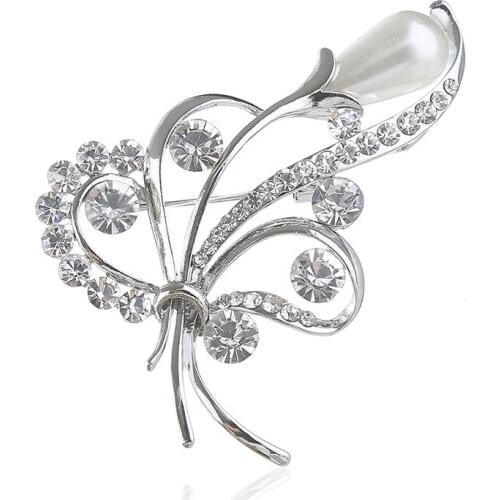 Fashion Bridal Bouquet Flower Pattern Brooch Pin Rhinestone Inlaid Crystal Women Wedding Brooches Fine Jewelry