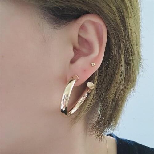Trendy Gold Color Plating Twist Unaligned Hoop Earrings For Women Girl Modern Unique 5mm Thickness Casual Accessory