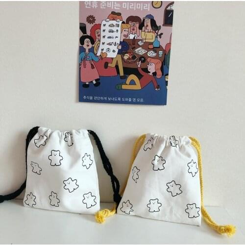Cartoon Candy Bear Cute Pencil Bag Simple Style Large Capacity Canvas Drawstring Sundries Cosmetic Storage Bag Girl Stationery