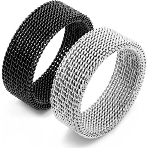 High Quality Fashion Stainless Steel Ring Mesh Retro Punk Gothic Mens Rings Jewelry Accesories 8mm Width Size 6-12
