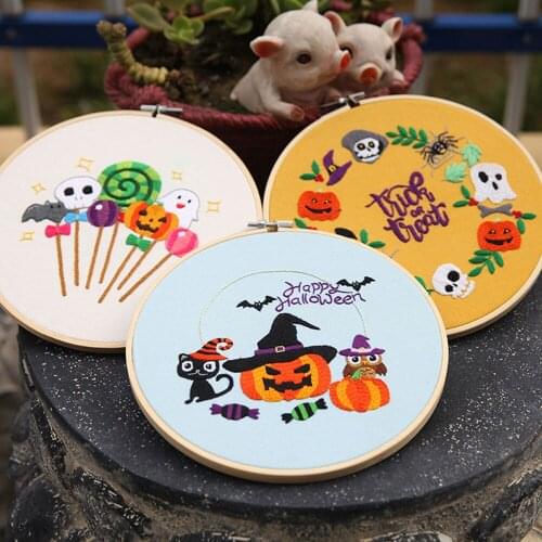 Halloween Skull Pumpkin Skeleton DIY Embroidery Kit Needlework Cross Stitch Set Beginner Creative Handwork Crafts Material Pack