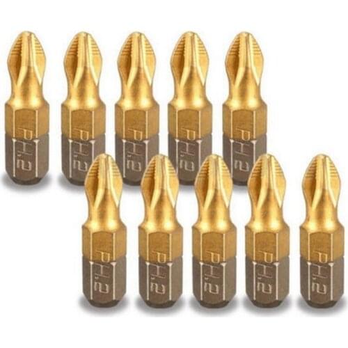 10Pcs 25mm PH2 Alloyed Steel Titan Coated Anti Slip Hex Shank Screwdriver Bits Set