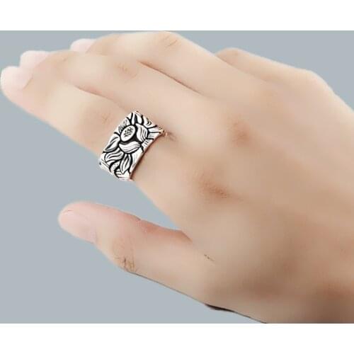 New Charming Lotus Flower Finger Ring for Women Vintage Boho Knuckle Party Rings Gothic Punk Jewelry Gifts for Girls