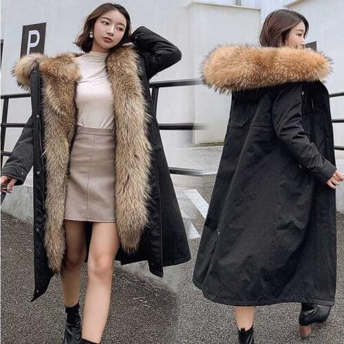 2020 Autumn Winter New Women Parkas Faux Fur Detachable Liner Fox Fur Coat Female Mid Length Thick Outwear Ladies Overcoat Q392