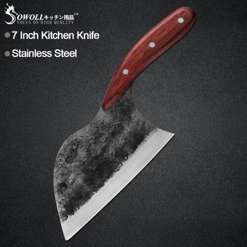 Sowoll 8'' 7'' inch Effort Saving Kitchen Knife Handmade Forged Cleaver Stainless Steel Sharp Blade Chopping Knife New Style