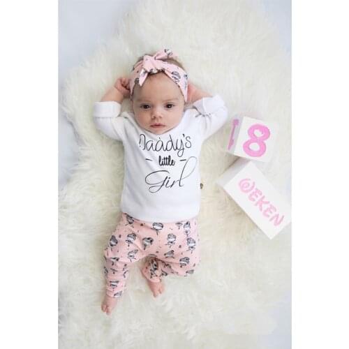 Infant Toddler Clothing Newborn Baby Girls Clothes Letter Daddys little Girl Tops+Pants+Headband Toddler 3Pcs Baby Outfits Set