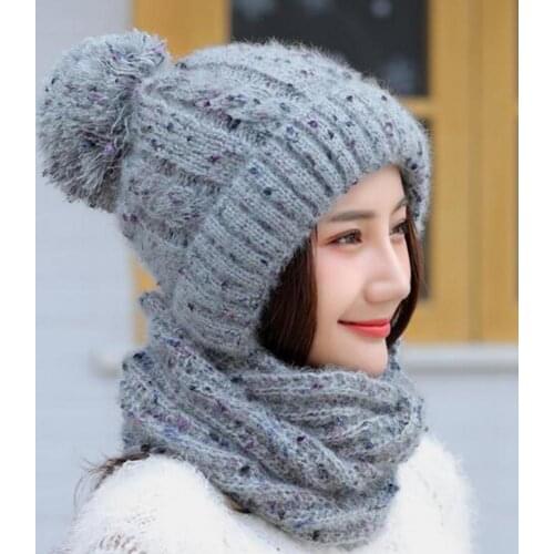 Autumn Winter Knitted Cap Neck Scarf Hats Women Beanies Caps for Women Outdoor Warm Woolen Yarn Neck Warmer Loop Scarf Hat Caps