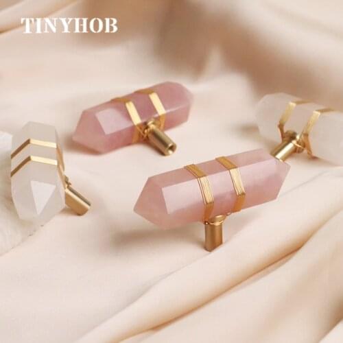 Pink Natural crystal +brass Knobs Cabinet Knob Handle Dresser Knobs Drawer / Cupboard Knobs Furniture Handle Pull Hardware