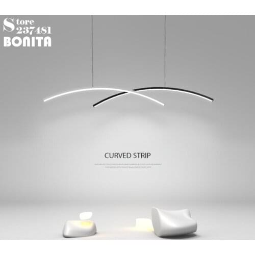 Modern minimalist hanging lights dining room black and white curve pendant lamp led Aluminum arc lines dimmable pendant light