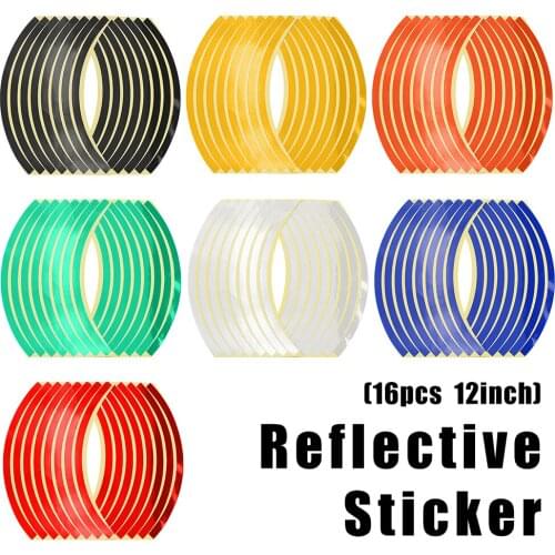16 Pcs 12inch Universal Motorcycle Wheel Rim Reflective Stickers Traffic Moto Bicycle Decal Safety Reflective Motorbike Sticker