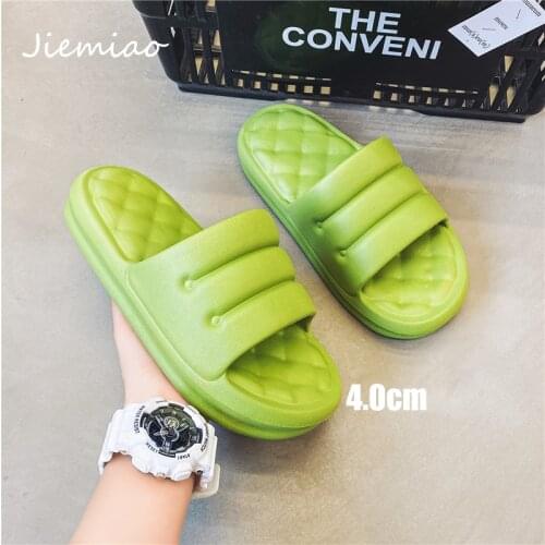 JIEMIAO 2021 Thick Sole Home Men Women Slippers 4.0cm Heel Ladies Platform Shoes Women Indoor EVA Soft Sole Non-slip Slippers