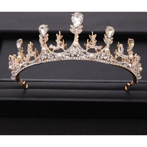 Trendy Gold Silver Color Bridal Crown Hair Jewelry Crystal Pearl Queen Princess Wedding tiara Headpiece Hair Accessories