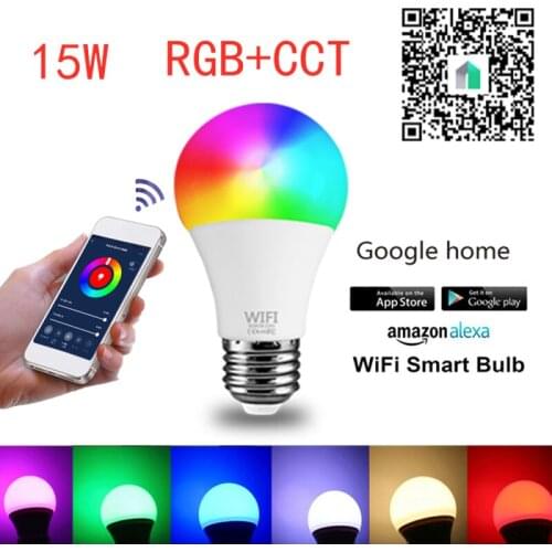 1PC E27/B22 15W Smart Light Bulb Dimmable WiFi LED Lamp Colorful Lamp RGB Magic Bulb 110V/220V APP Operate For Alexa Google Home
