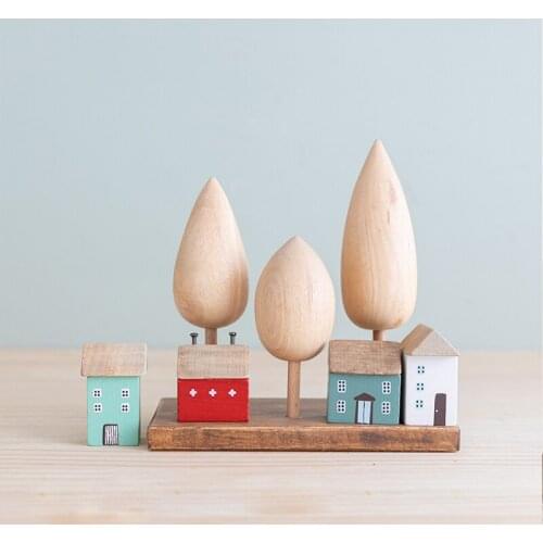 Vintage Wooden House Ornaments Table Decoration Wood Forest Architecture Desk Miniature Craft Work Home Kids Room Nursery Decor