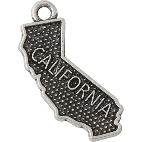 RAINXTAR Double Side Vintage Alloy California Map Charms American State Map Pendant Charms 50pcs AAC051