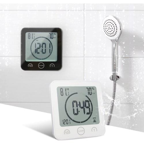 Waterproof LCD Digital Wall Clock Shower Suction Wall Stand Alarm Timer Temperature Humidity Bath Weather Station for Home