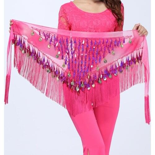 Belly Dancing Skirt Gradual Change Triangle Fringed Women Practice Dance Wear Hip Scarf Sequined Belly Dancing Waist Chain