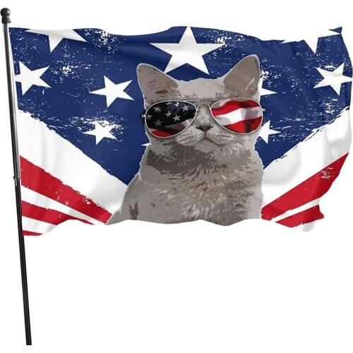 Funny Usa Cat American Flag Sunglasses Garden Flag 3x5 Ft Banner Fly House Indoor Outdoor Home Boat Yacht Car Decorations