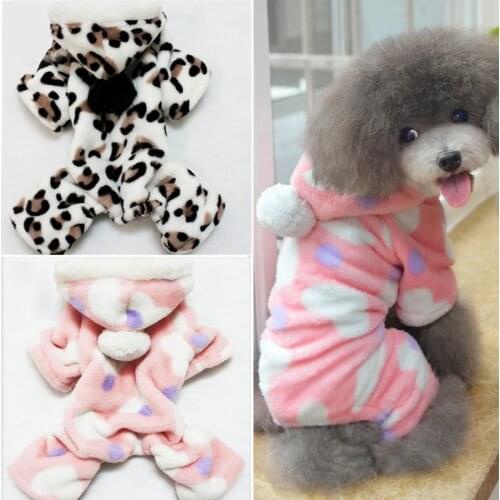 Pet dog hoodies comfortable flannel warm clothes Small dog clothes jacket Chihuahua clothes thin cat clothes Pink Leopard S-XXL