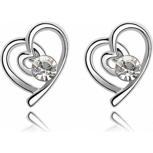 5 Colors Real Austrian Crystals Stud Heart earrings for women gold Color New Sale Hot 82547Crystal