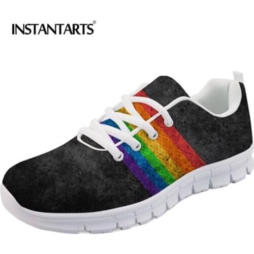 INSTANTARTS Pride Sneakers Tenis Feninino Womens Casual Lacing Flats Shoe Rainbow Print Comfortable Mesh Sneaker for Teen Girl