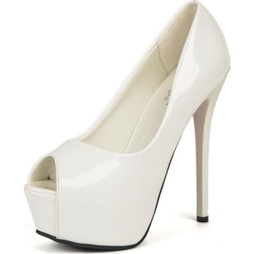 2019 HOT Women Shoes Pumps Patent Leather Peep Toe 14CM Thin Heels Waterproof platform Dress High Heels Boat Shoes Wedding Shoes