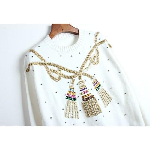2021 Hot sale Designer Knitted Sweater for Women Vintage Ethnic Beading Hemp Rope Necklace Knitted Sweater Pullover S-L