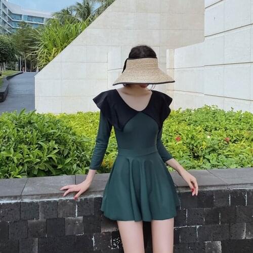 2021 New Skirt One Piece Swimsuit Women Swimwear Monokini Ruffle Swim Suit Korea Bathing Suit Push Up Pad Swimskirt