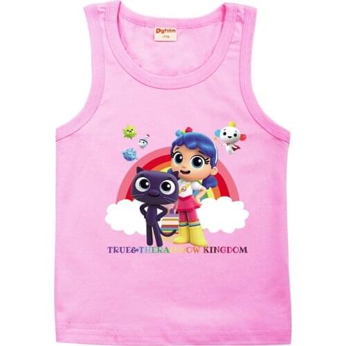 2-16Y True The Rainbow Kingdom Pattern Vest Kids Boy Summer Cotton Tops Baby Girls Cartoon Sleeveless Tees Unisex Sport Clothes