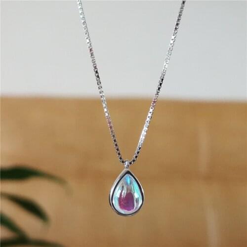 Moonstone Water Drop Pendant Necklace 925 Sterling Silver Clavicle Chain Necklace for Women Female Fine Jewelry
