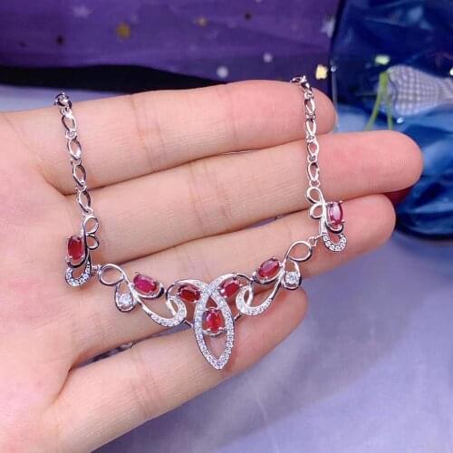 Natural red ruby gem Necklace Natural gemstone Pendant Necklace 925 sliver Luxurious water drop surround women girl gift Jewelry