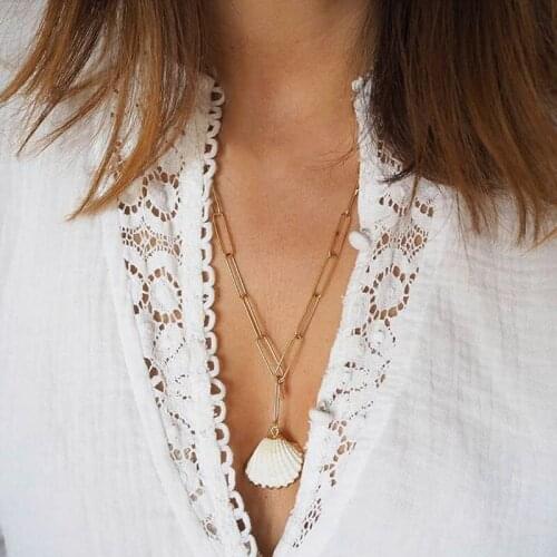 1 Pcs Fashion Female Necklace Scallop Pendant Bamboo Chain Gold Necklace Women Valentines Day Gift