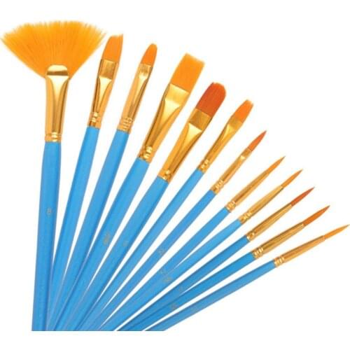 12Pcs/set Nylon Artist Paint Brush Professional Watercolor Acrylic Wooden Handle Painting Brushes Art Supplies Stationery