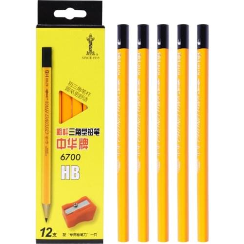12pcs/set Thick Triangle Pencil HB Wooden Pencils Set for Children Kids Writing Posture Correction School Office Supplies