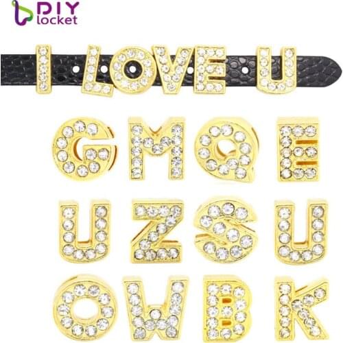 1300pcs 8mm A-Z Gold Color Rhinestone Slide Letters Diy Charm Accessories English Alphabet Fit Belt Pet Collar LSSL07*1300
