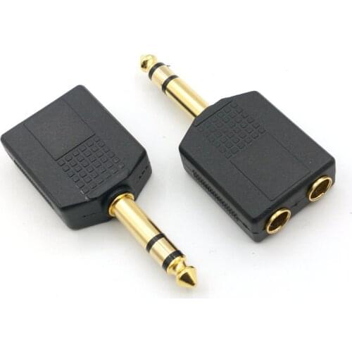 2pcs 6.35mm 1/4" Stereo Male TO 2 Stereo Female socket Audio Gold plated connector adapter