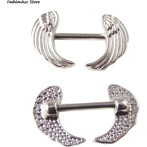 2Pcs Surgical Steel Angle Wings Barbell Nipple Rings Body Piercing Jewelry for Women Men Nice Gifts